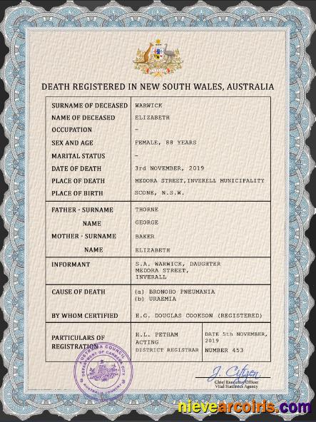 Australia vital record death certificate
